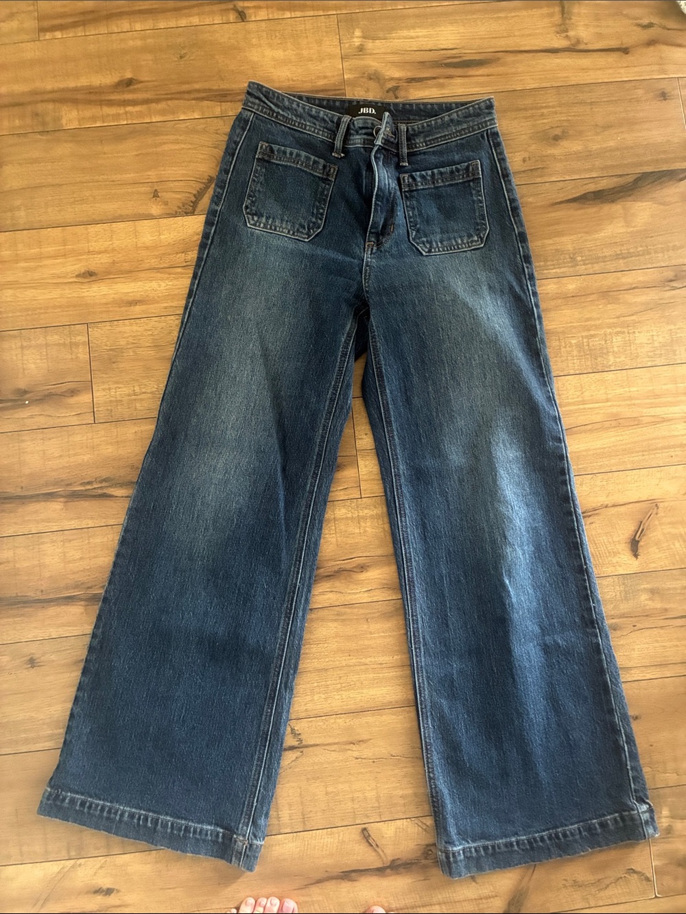 Wide-Leg Dark Blue Denim Jeans -